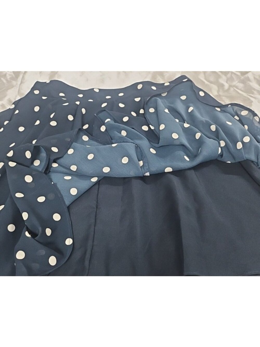 Maison Jules Polka Dot Skirt Large Navy White Retro Midi Parisian Flowy Skater - Picture 5 of 12